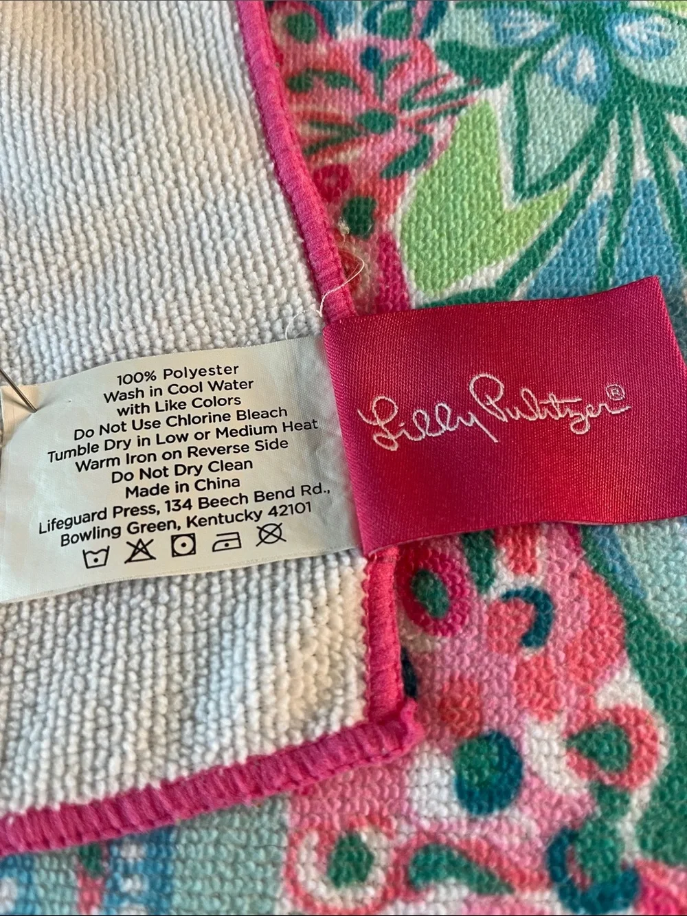 Lilly Pulitzer Oversized Beach Lounge Towel featuring a vibrant, tropic print